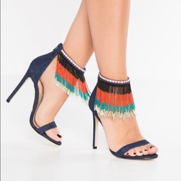 ALDO Back Zip Franssie Beaded Denim Fringe- 4.5” Stiletto Heels-Women’s size 7 - Picture 12 of 12